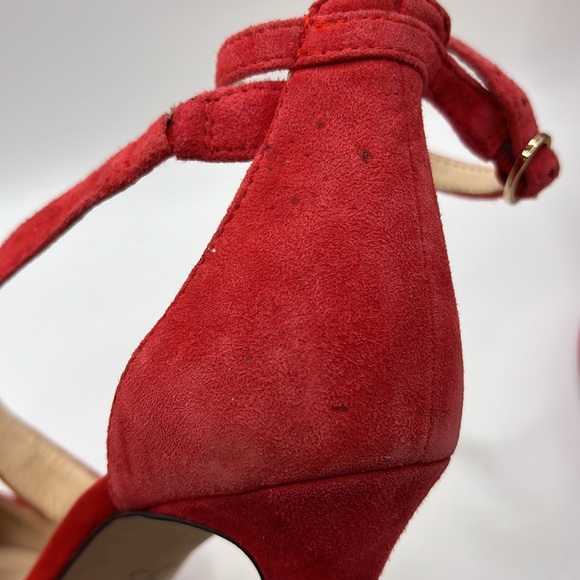 Jessica Simpson Red Strappy High Heels Stiletto Shoes Pumps Suede Leather Ankle - Picture 8 of 15